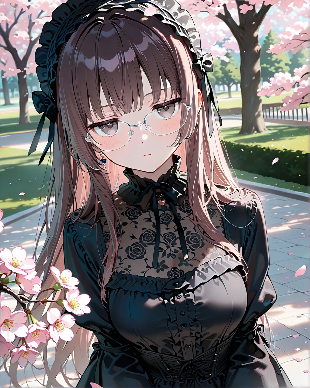 花見をする猫パーカー&ゴスロリ