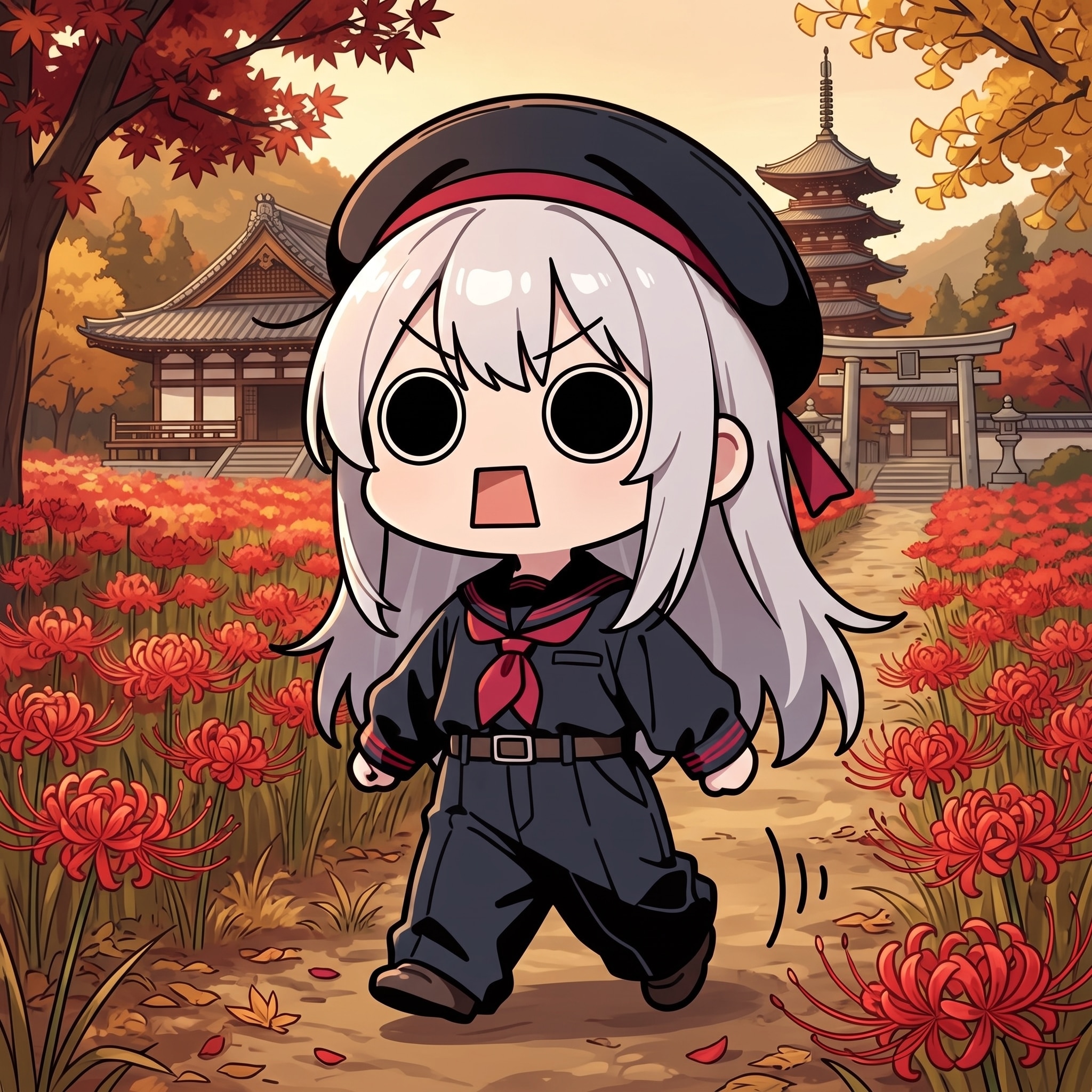 秋分の日に彼岸花の中を歩くえらいこっちゃ嬢 | の人気AIイラスト・グラビア