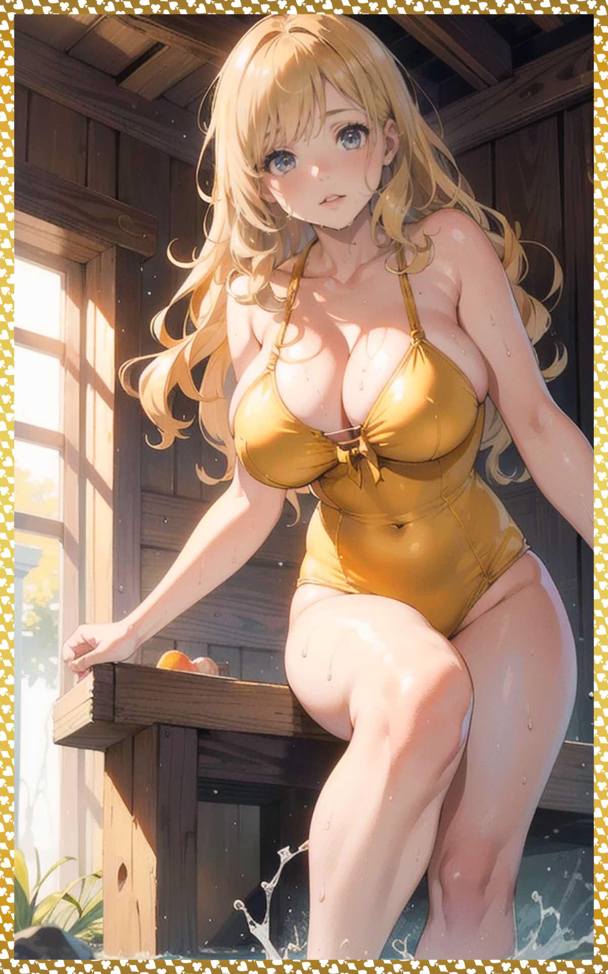 黄色スクール水着＋　Yellow school swimsuit +