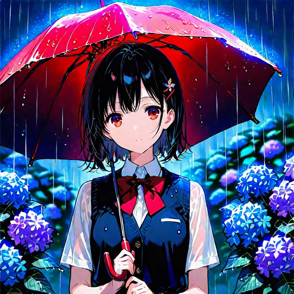 雨と少女と紫陽花と