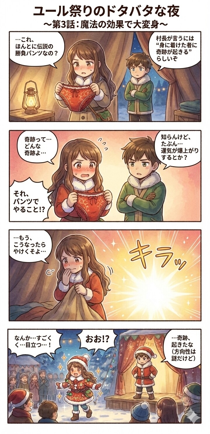[2枚] ユール祭りのドタバタな夜　第３話、第４話（四コマ漫画【たた８】３の３）
