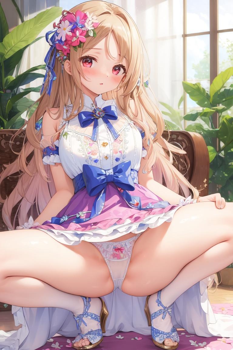 かわいいドレス×しゃがみ込みパンチラ