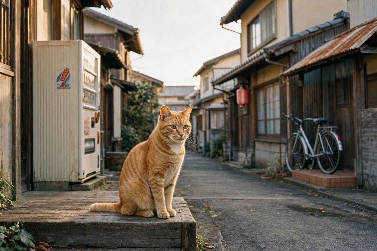 レトロな風景にいる猫