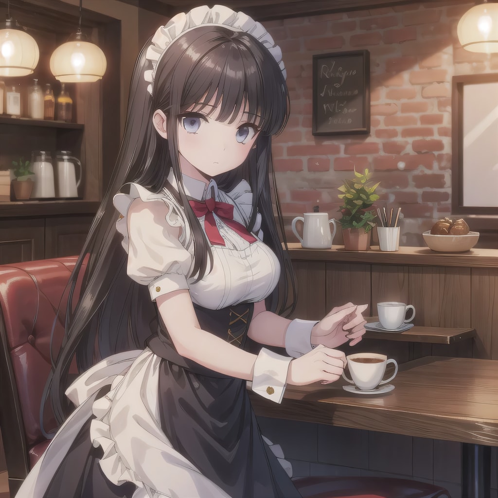 黒髪ロングで碧眼のメイド