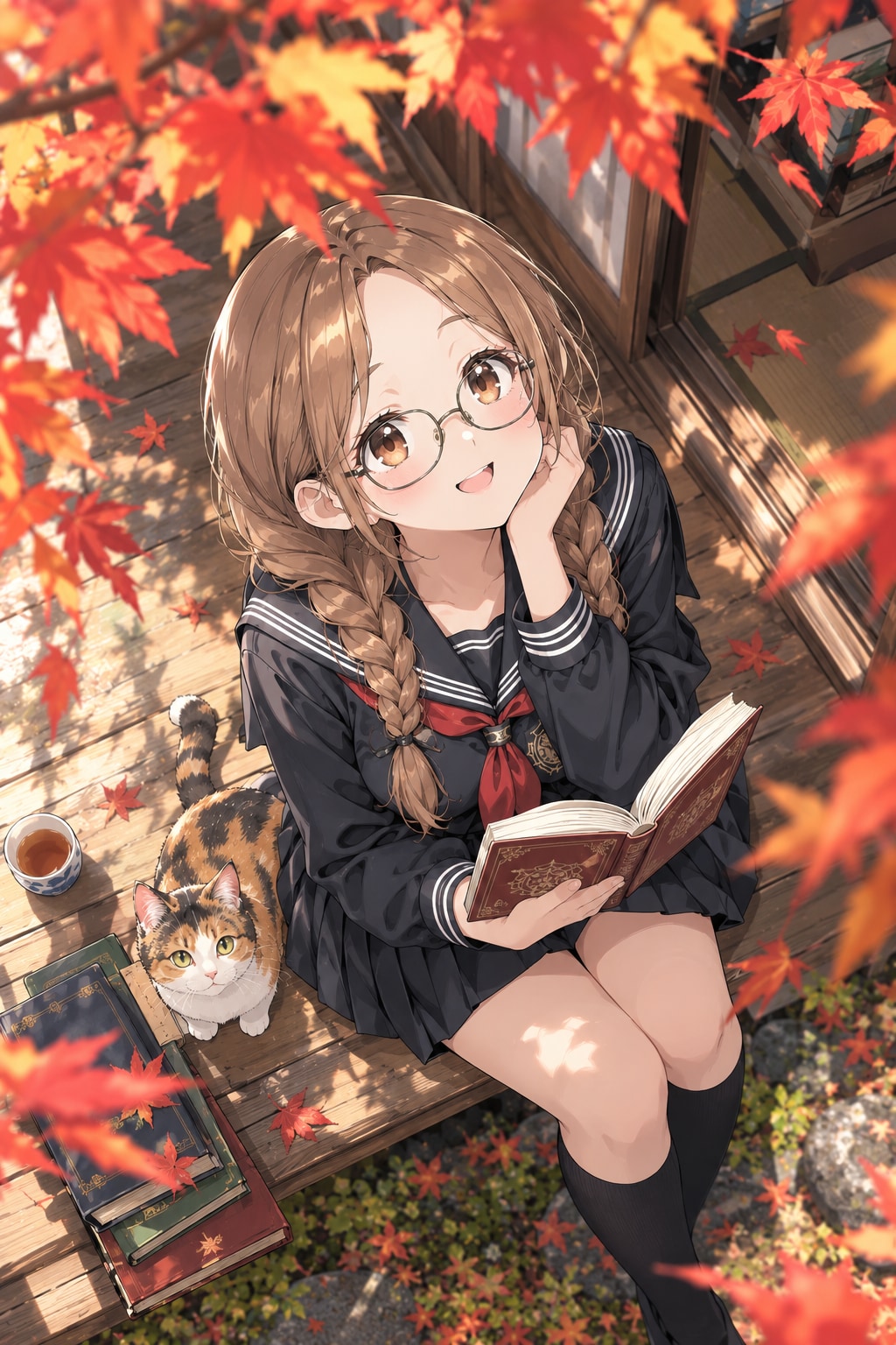 読書の秋には紅葉の下で読書する | の人気AIイラスト・グラビア