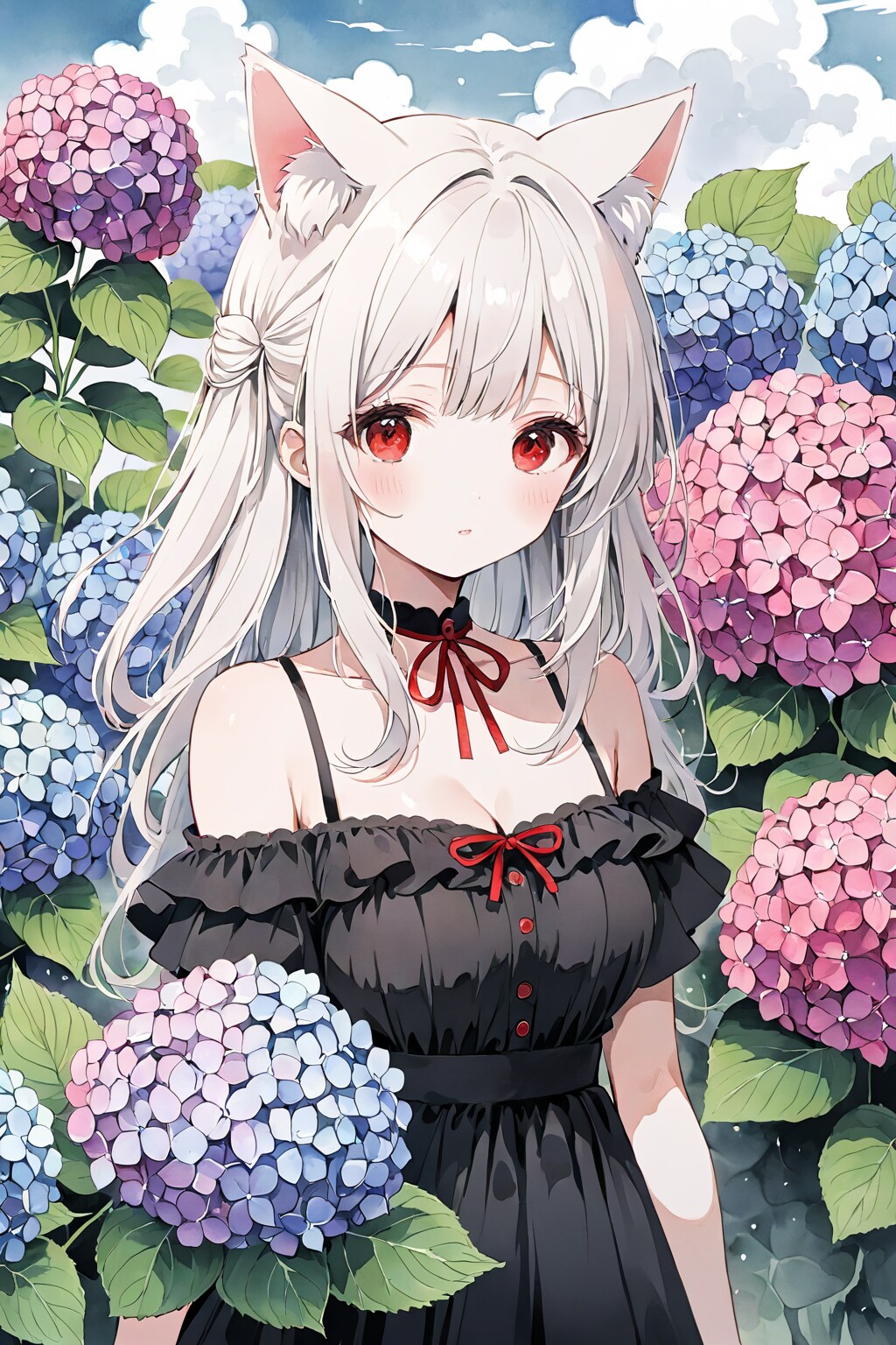 ネコ耳少女と紫陽花 2