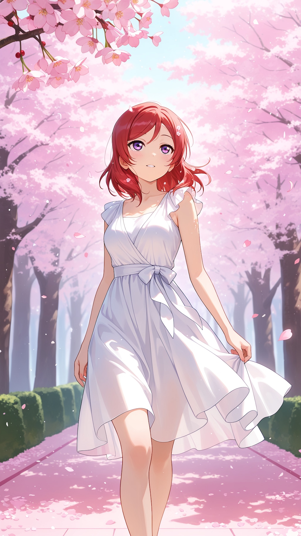桜並木を歩く