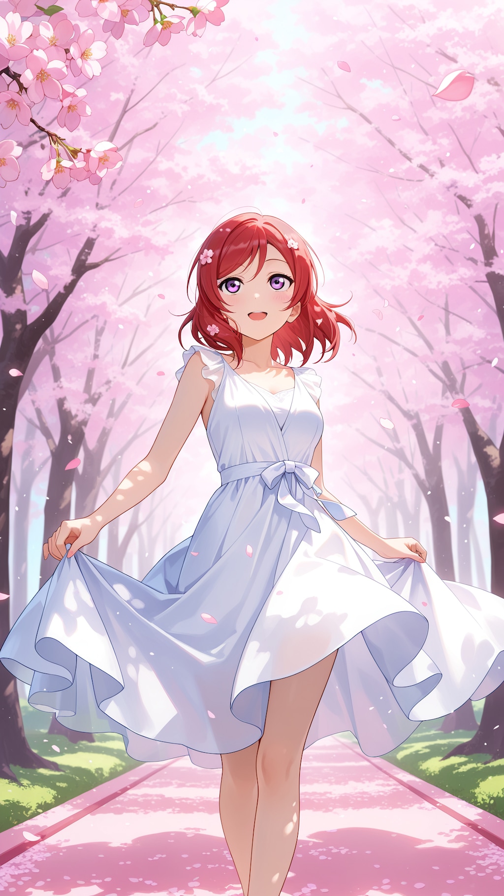 桜並木を歩く