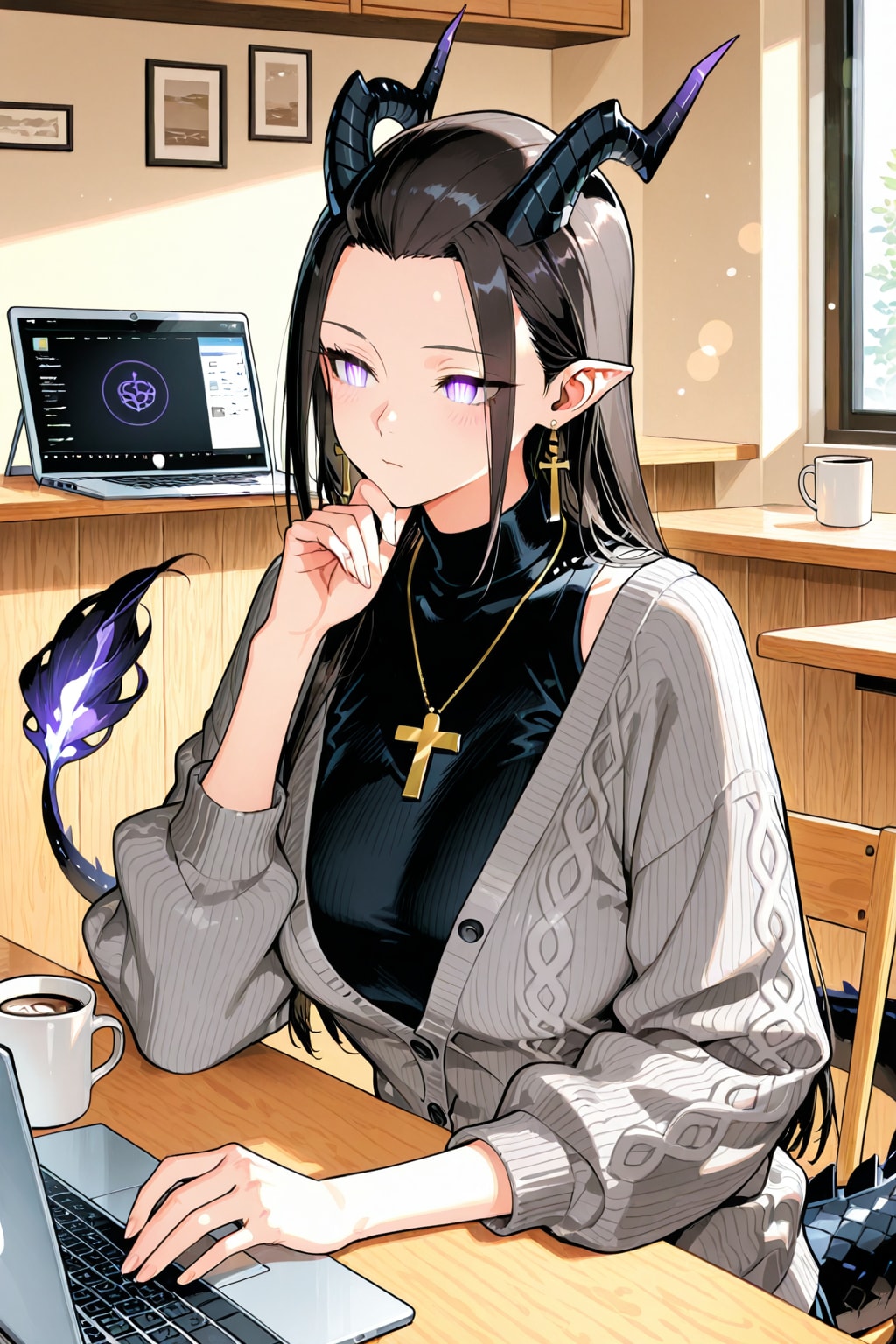 ☕️地方在住の天才カフェ・オペレーター：エレーナ・ノクターン（Elena Nocturne） | の人気AIイラスト・グラビア