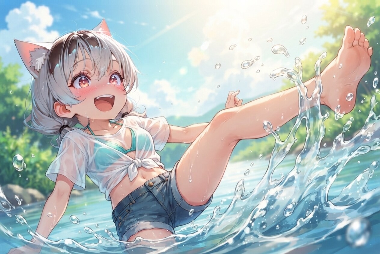 真夏の川遊び (ちびキャラver)