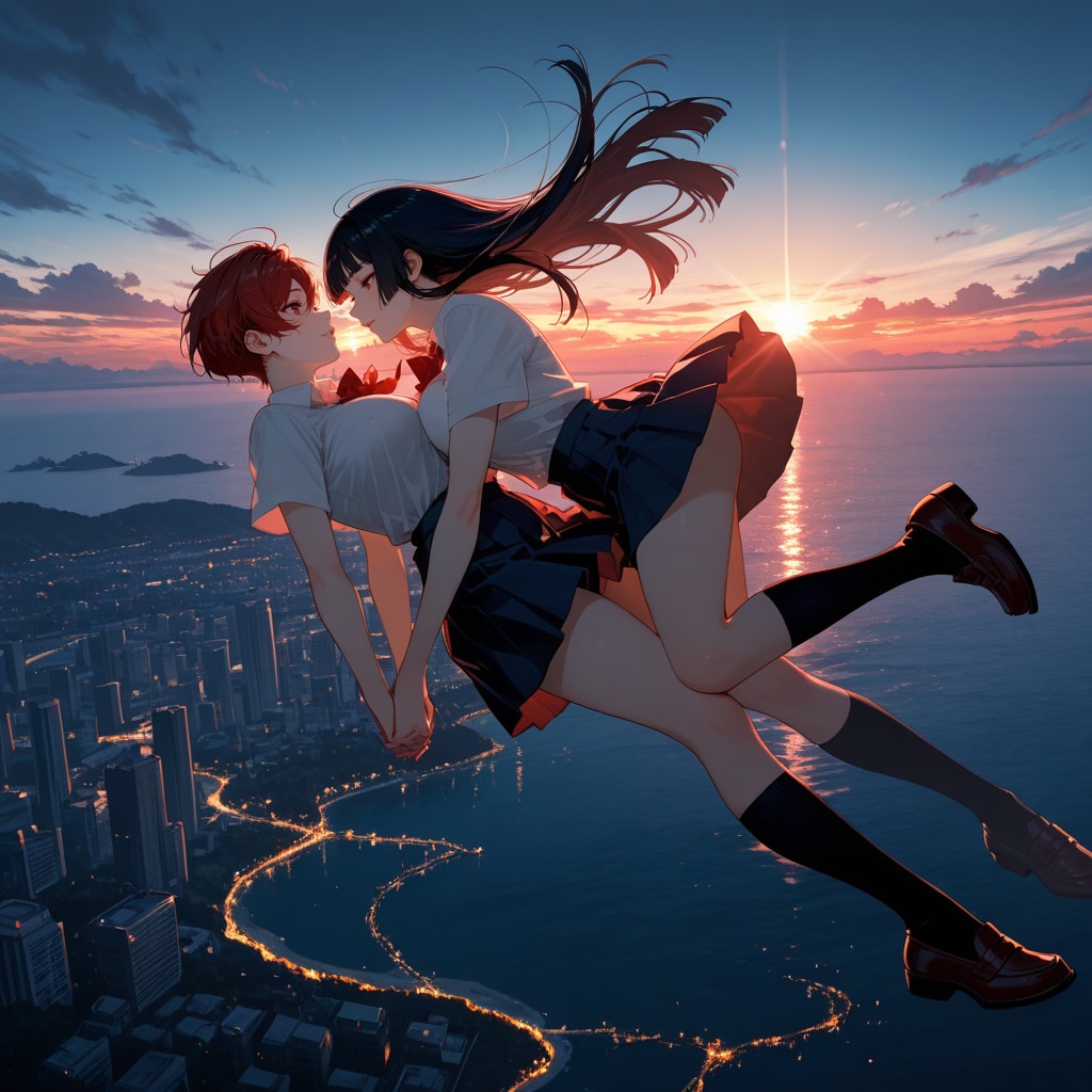 共に夕陽の空へ