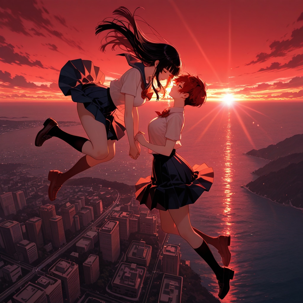 共に夕陽の空へ