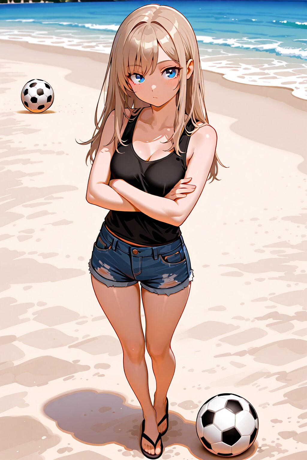 ビーチでサッカー