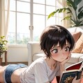 読書中のショートヘア少女 8枚目