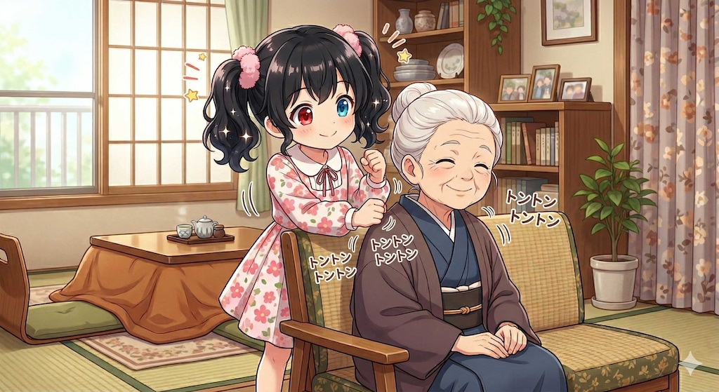 アケちゃんの肩たたき😊