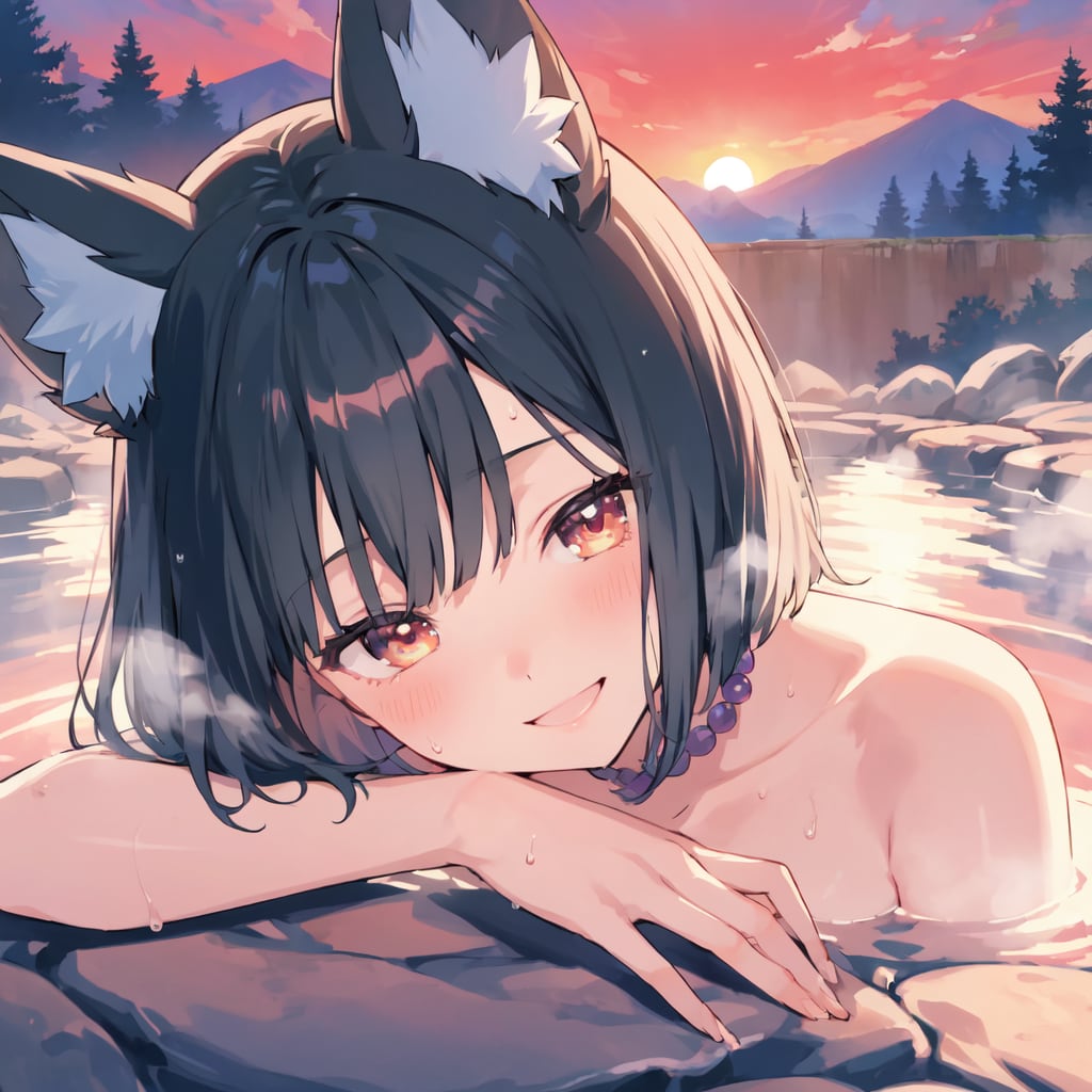 夕陽の温泉