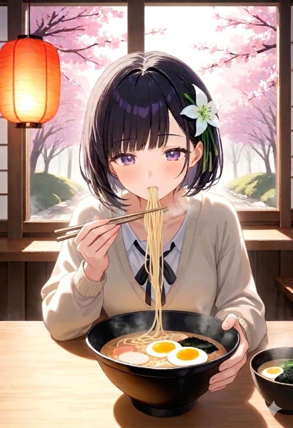 ラーメンを食べるひまり