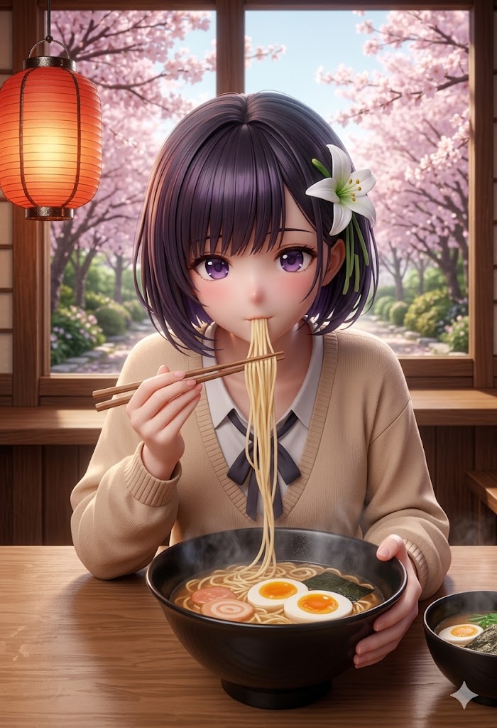ラーメンを食べるひまり