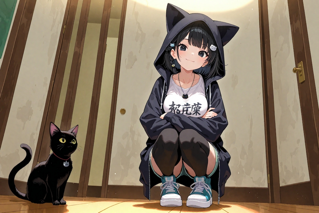 黒猫と猫耳フード