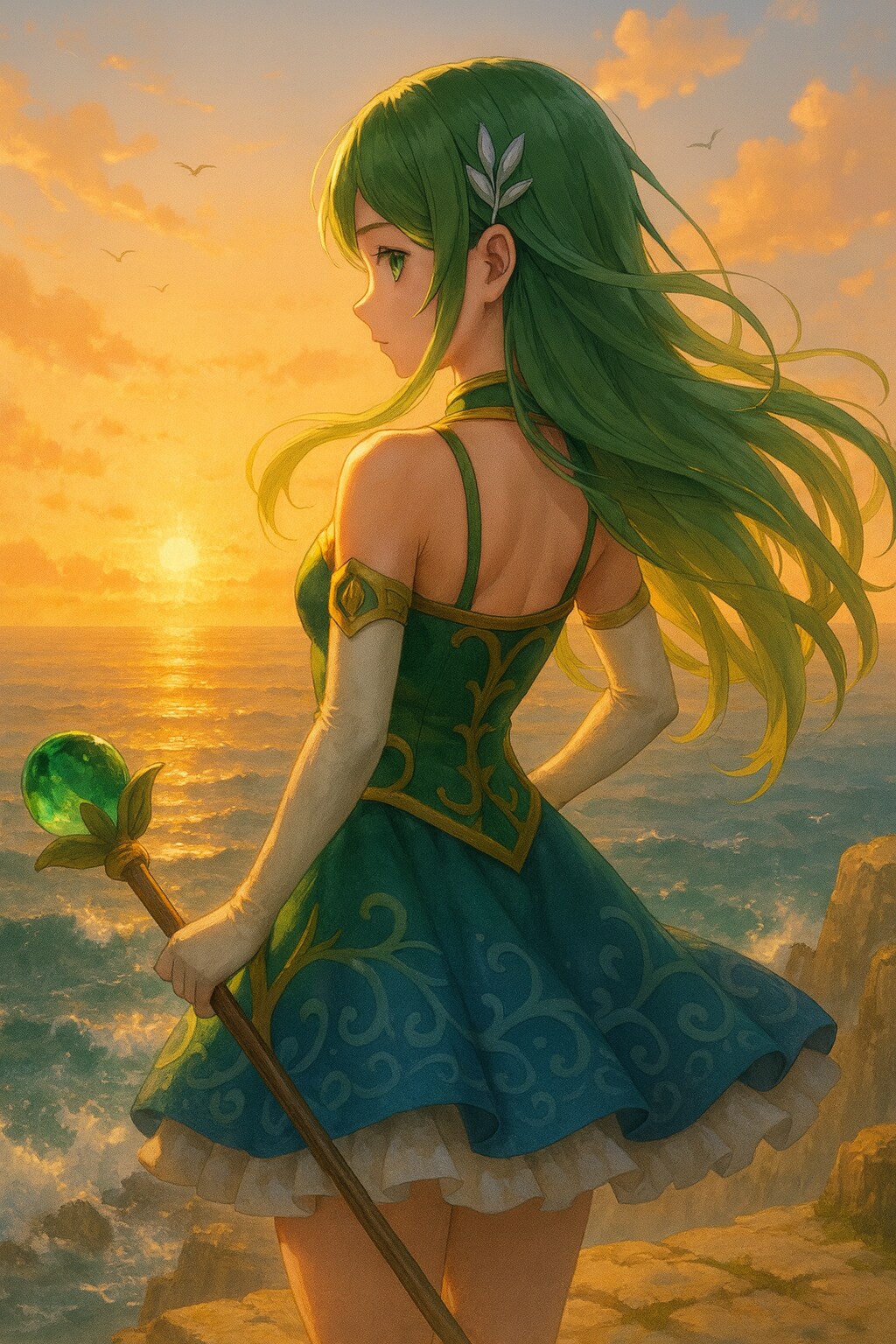 夕の水平線を見つめる魔法少女 | の人気AIイラスト・グラビア