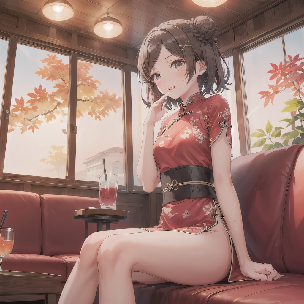 黒髪ツイン団子で中華服の少女２４