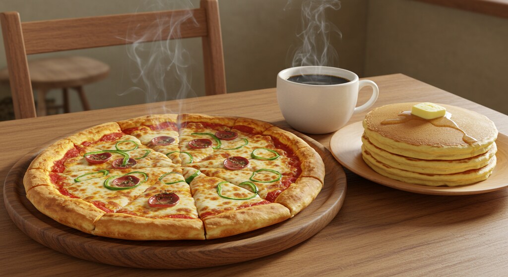 深夜食堂のピザとホットケーキのセット珈琲付き