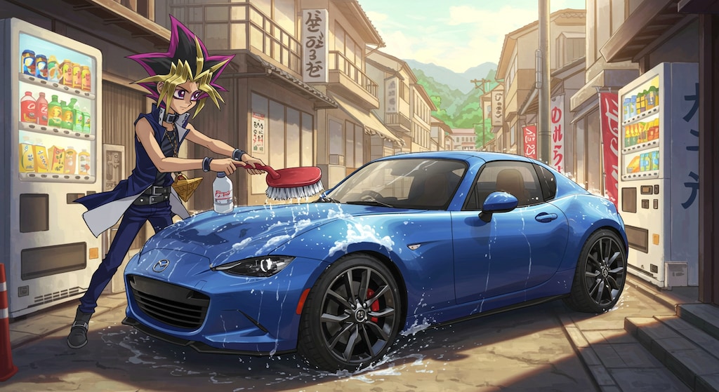 武藤遊戯がマツダロードスターを洗う　さらにリメイク