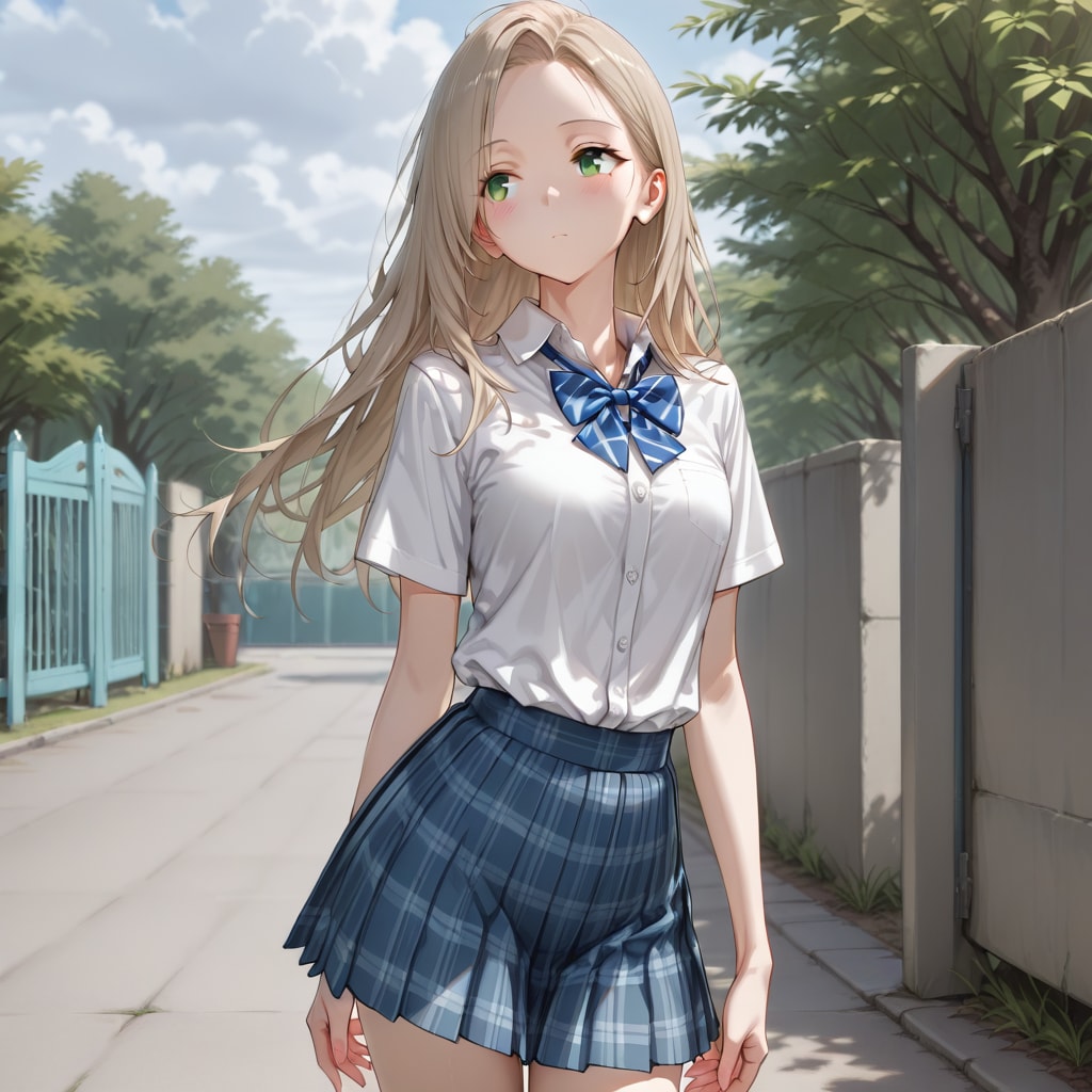 明るい曇空の日に緑の目をした女の子👧 | の人気AIイラスト・グラビア