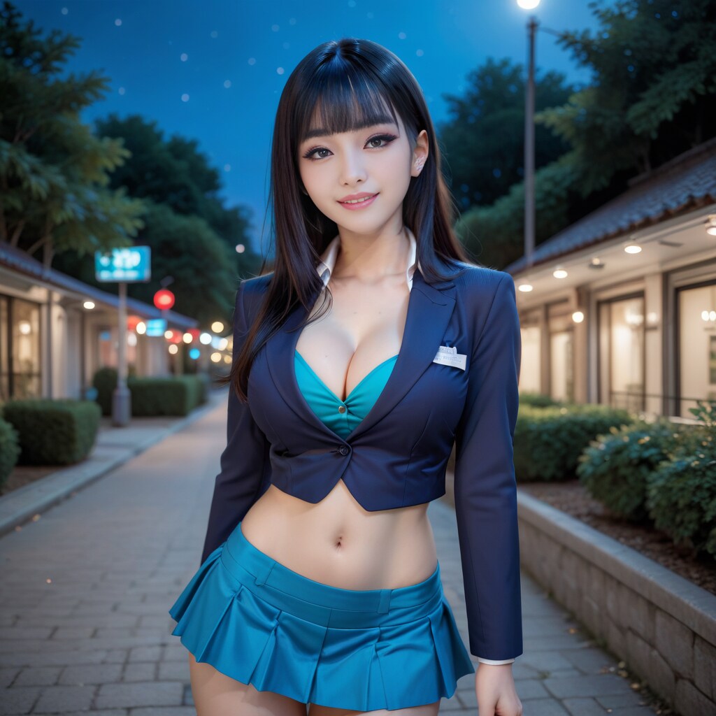 青のスーツ女子
