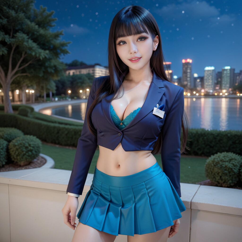 青のスーツ女子