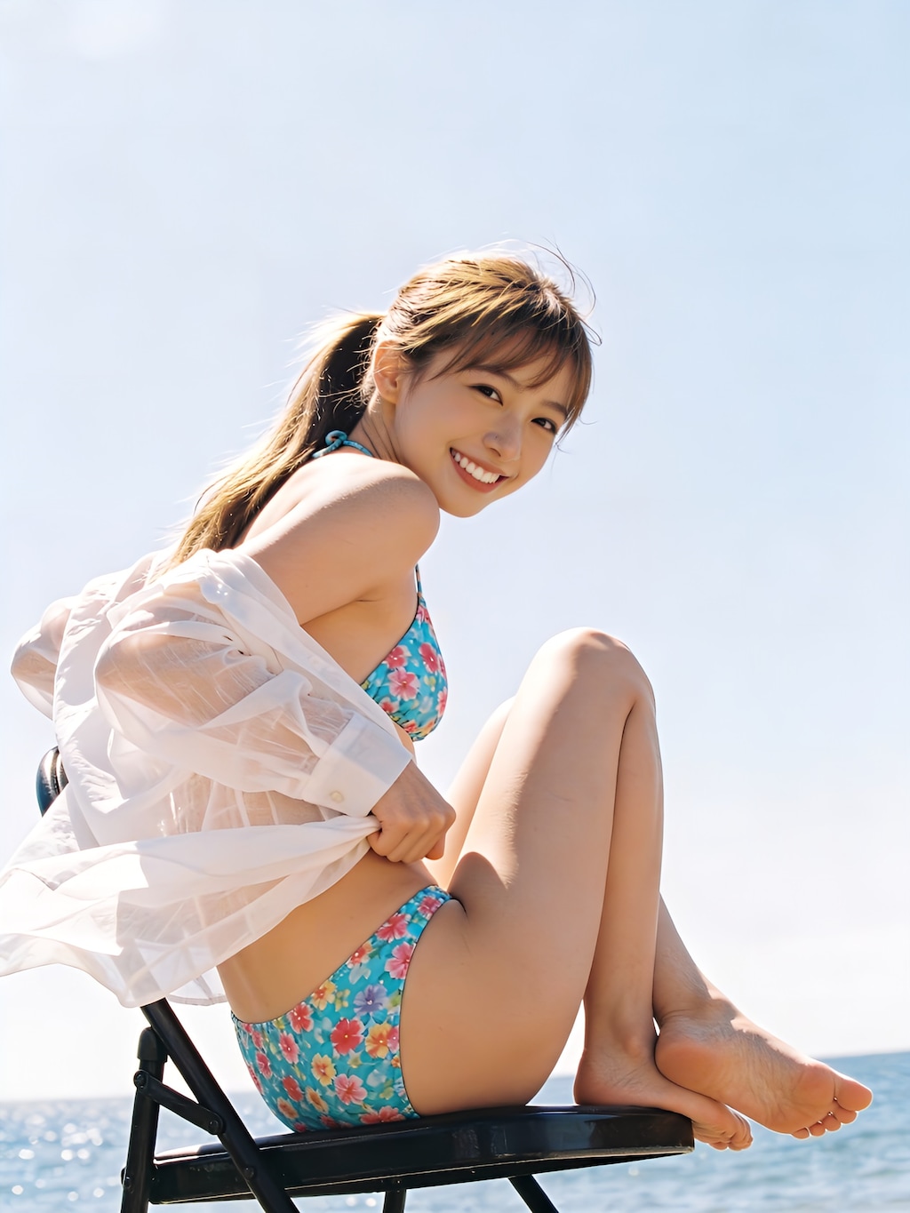透け感白シャツから覗く、夏の誘惑