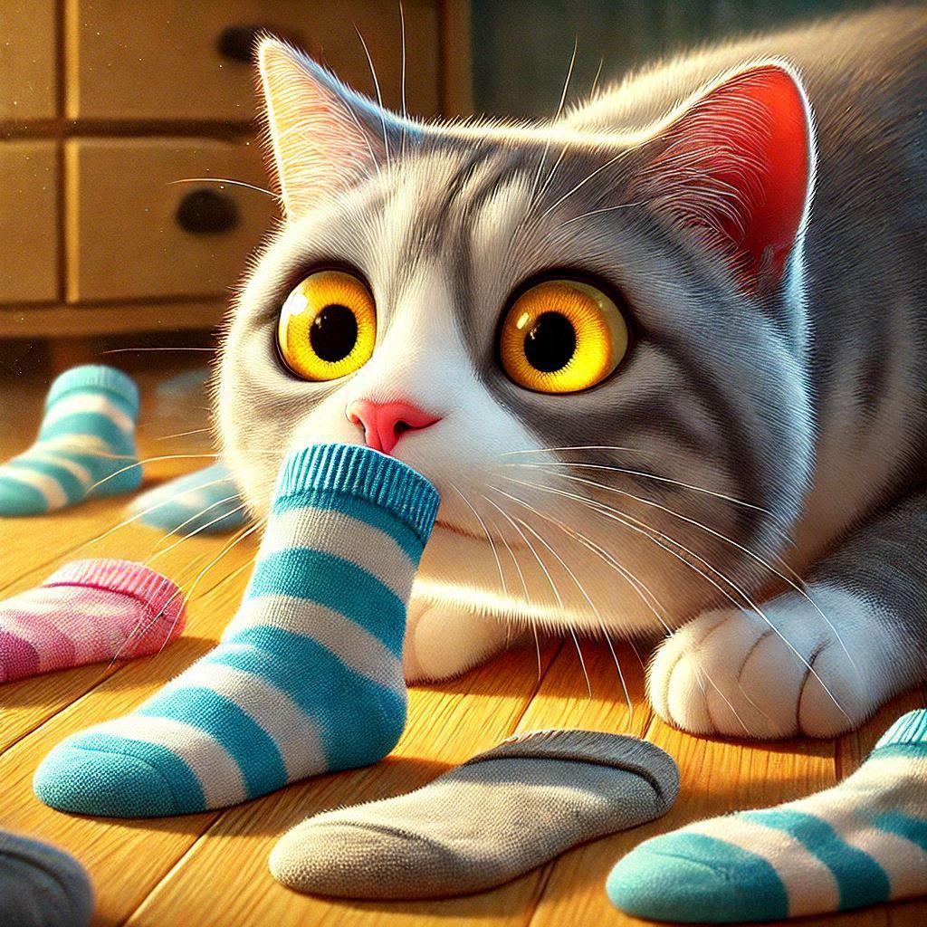 靴下の匂いに心を奪われた猫