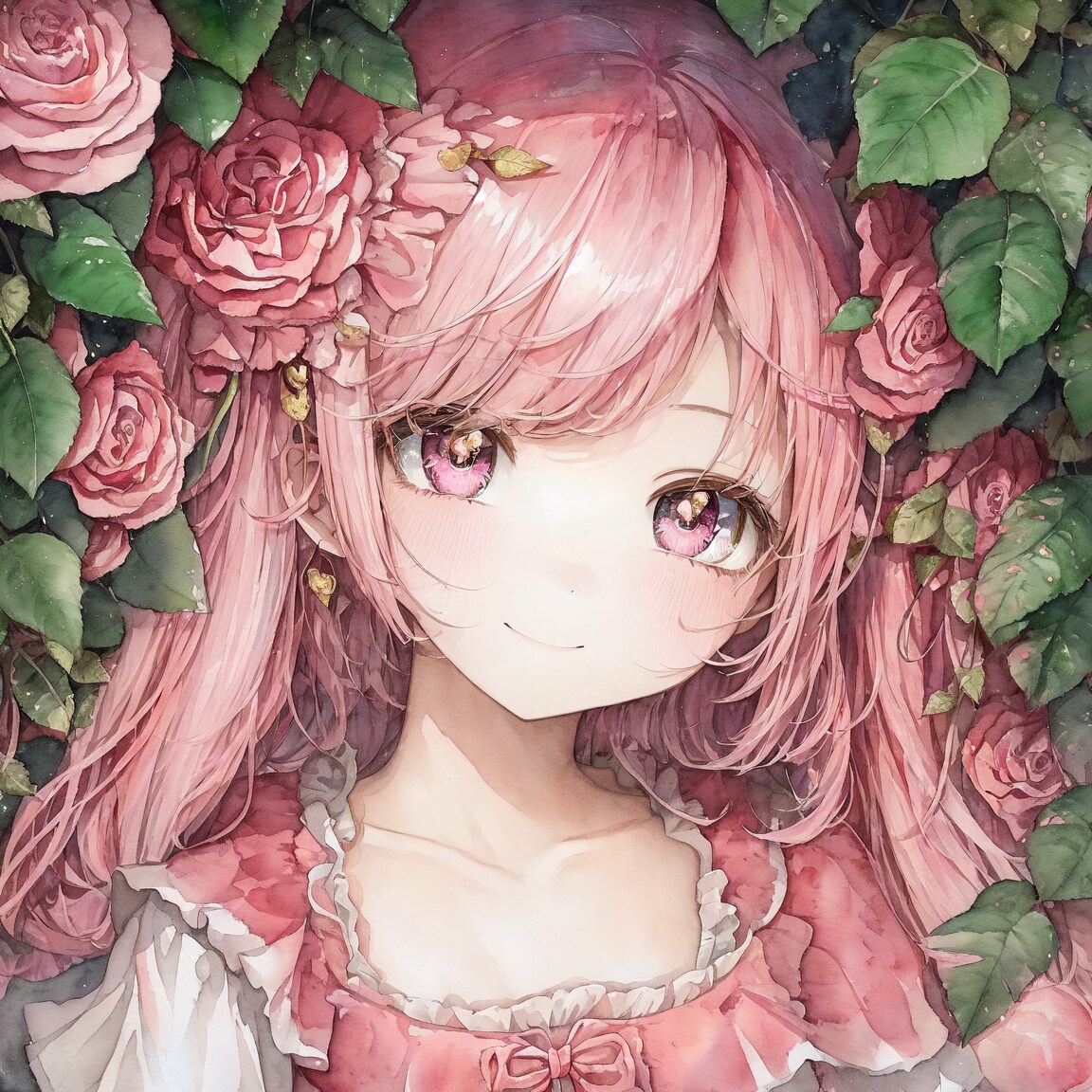 バラに囲まれた美少女
