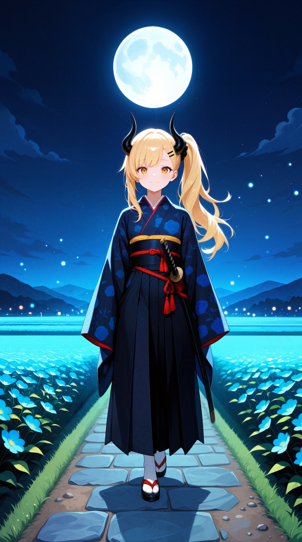 月下を歩く女鬼高生さん