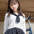 自転車のサドルに跨る女性 vol.9 セーラー服 / ロングヘアー 6枚目