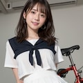 自転車のサドルに跨る女性 vol.9 セーラー服 / ロングヘアー 8枚目
