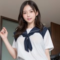 自転車のサドルに跨る女性 vol.9 セーラー服 / ロングヘアー 12枚目