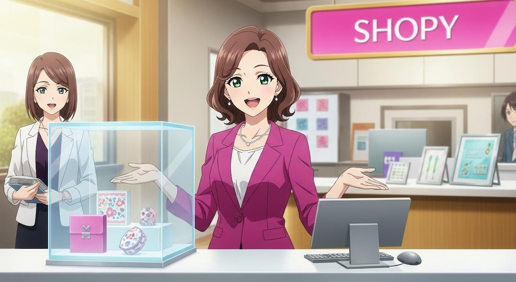 何かを販売しているシーン