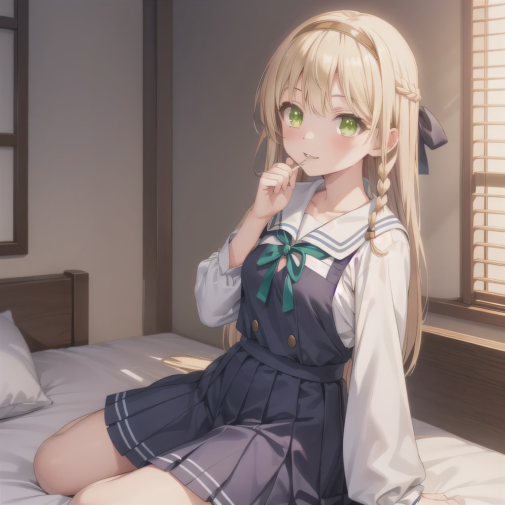 金髪ロングで寝室の少女５