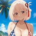 PixAIで星条旗ビキニの錦木千束🇺🇸👙🏖️❤️ 2枚目