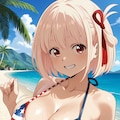 PixAIで星条旗ビキニの錦木千束🇺🇸👙🏖️❤️ 4枚目