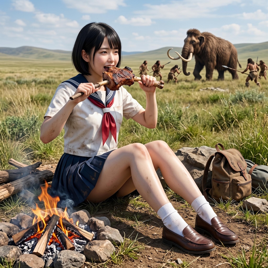 タイムスリップ　マンモスの肉を食らうＪＫ