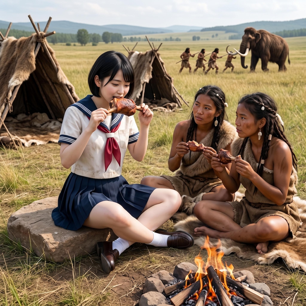 タイムスリップ　マンモスの肉を食らうＪＫ