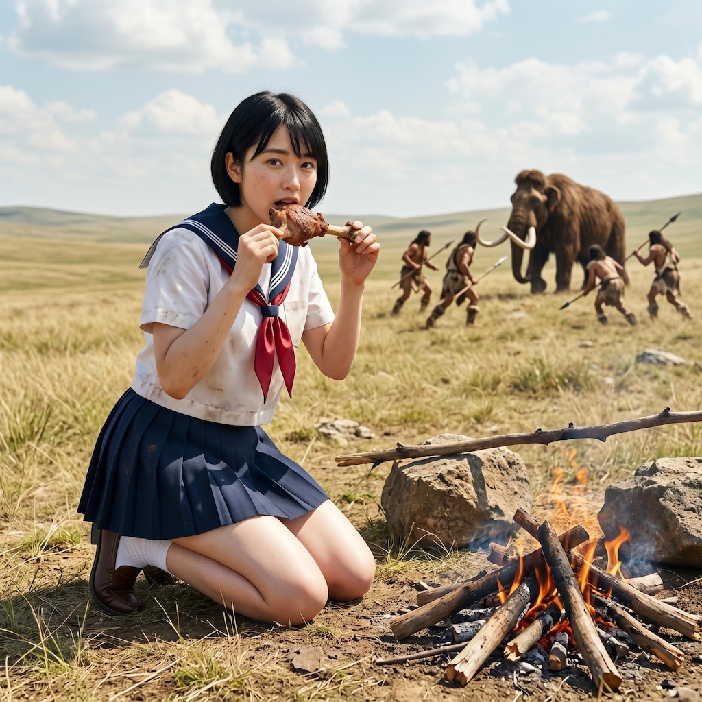 タイムスリップ　マンモスの肉を食らうＪＫ