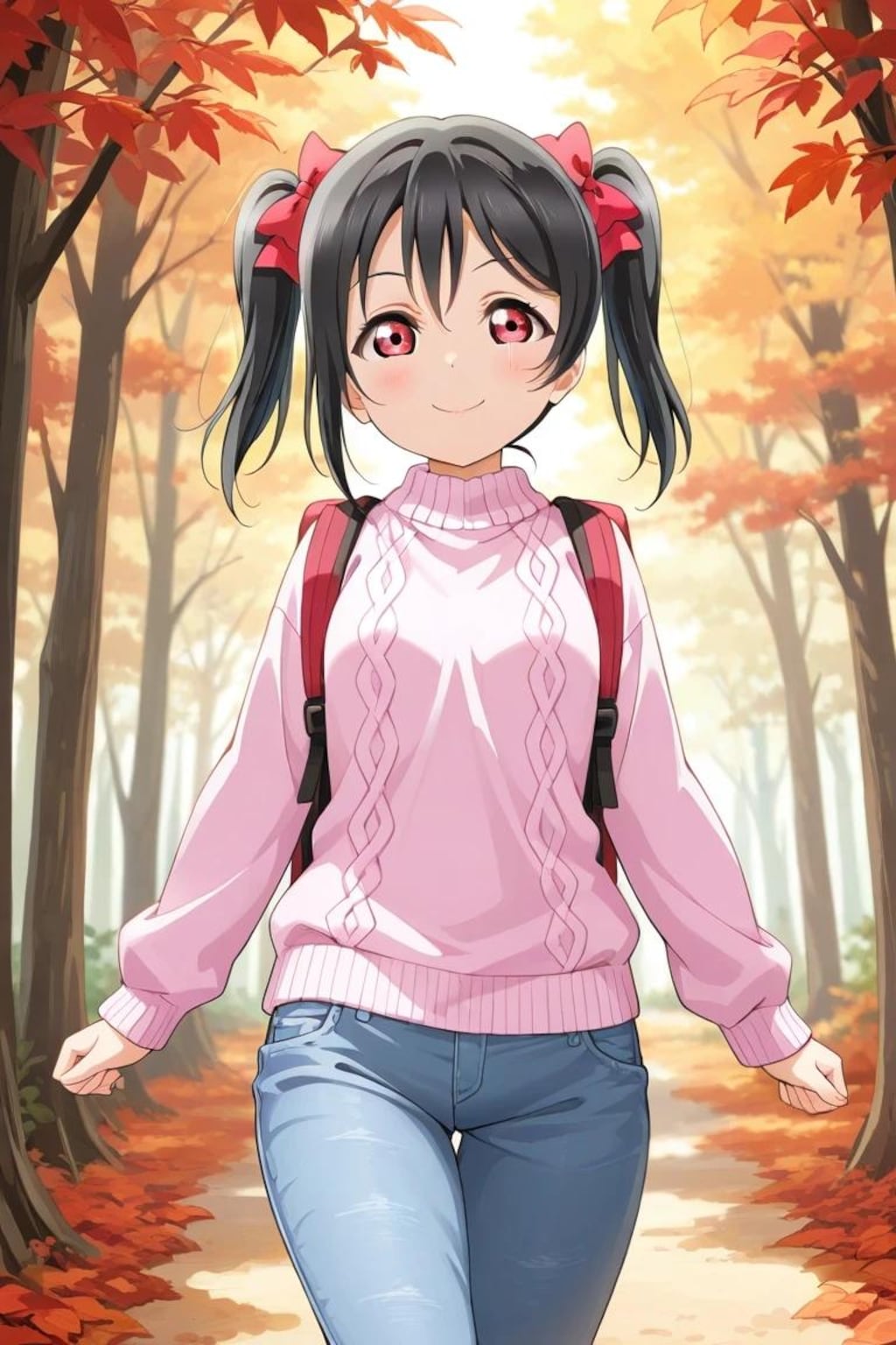 紅葉の森林を散策するμ'sのメンバー