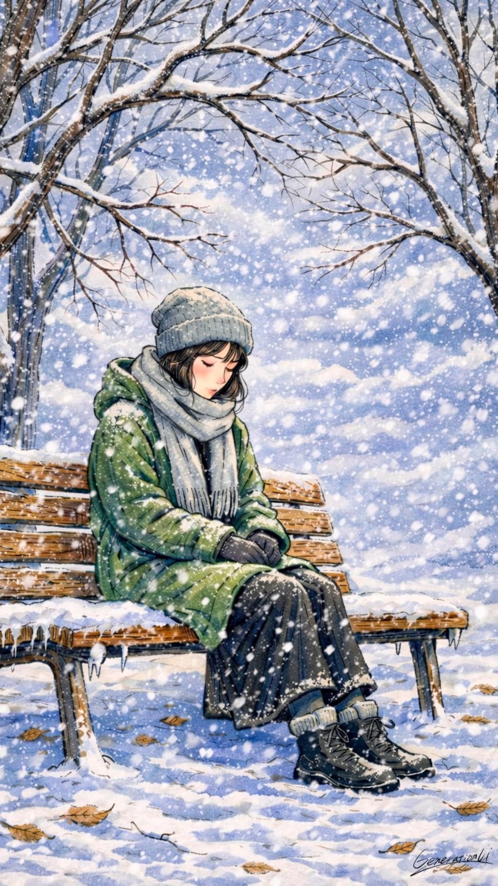 雪の中でひとり待つ／スマホ壁紙アーカイブ