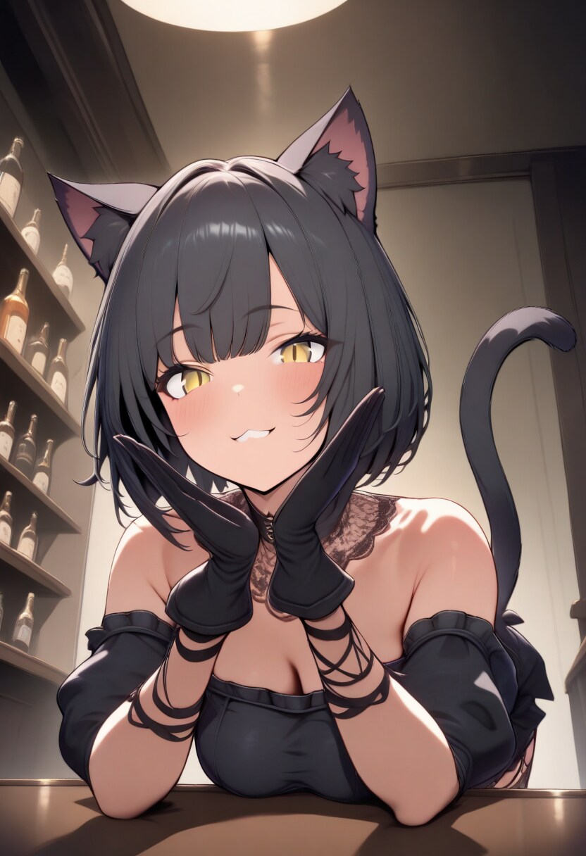 バーに棲む小悪魔ブラックキャット | の人気AIイラスト・グラビア
