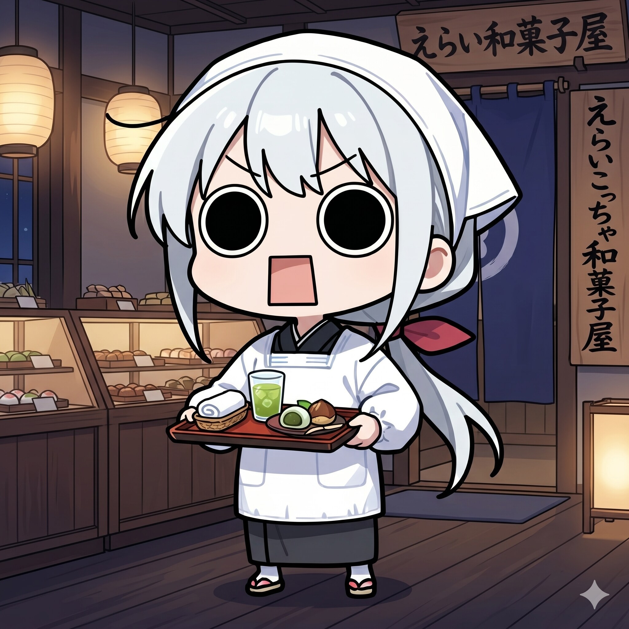 デザートのえらいこっちゃ和菓子屋の和菓子を運ぶえらいこっちゃ嬢