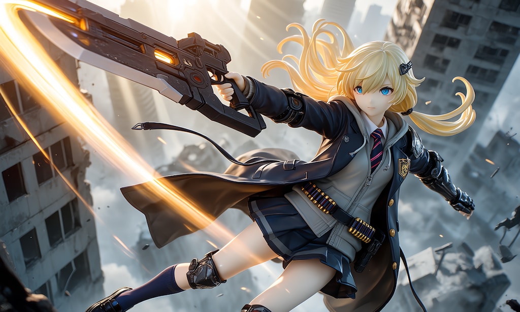 異世界制服少女達　メカ娘　ガンブレード使いの少女　アクリルドールフィギュア