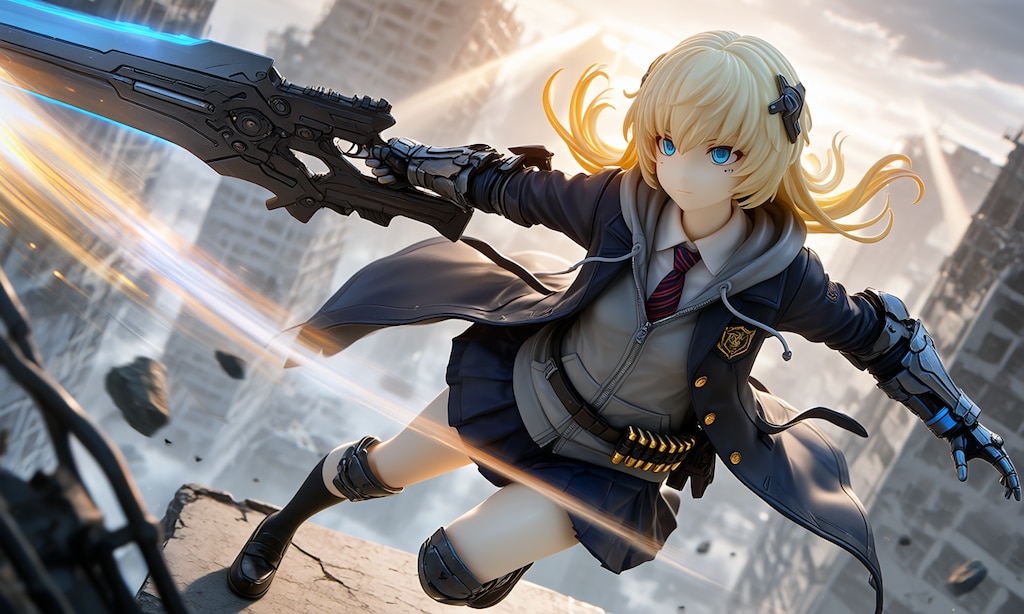 異世界制服少女達　メカ娘　ガンブレード使いの少女　アクリルドールフィギュア